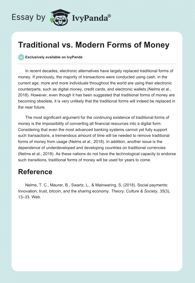 Traditional vs. Modern Forms of Money. Page 1