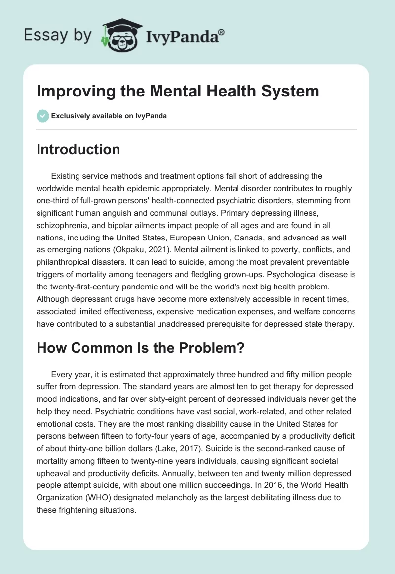 Improving the Mental Health System. Page 1
