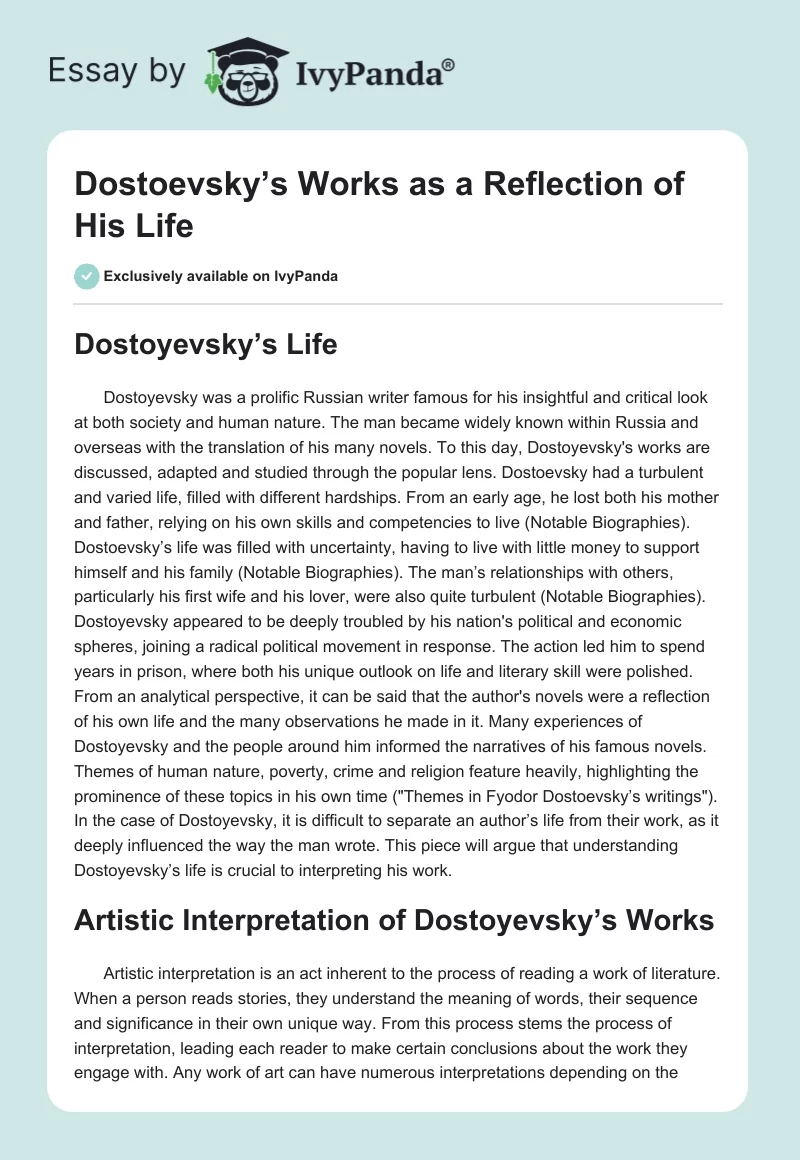 Dostoevsky’s Works as a Reflection of His Life. Page 1