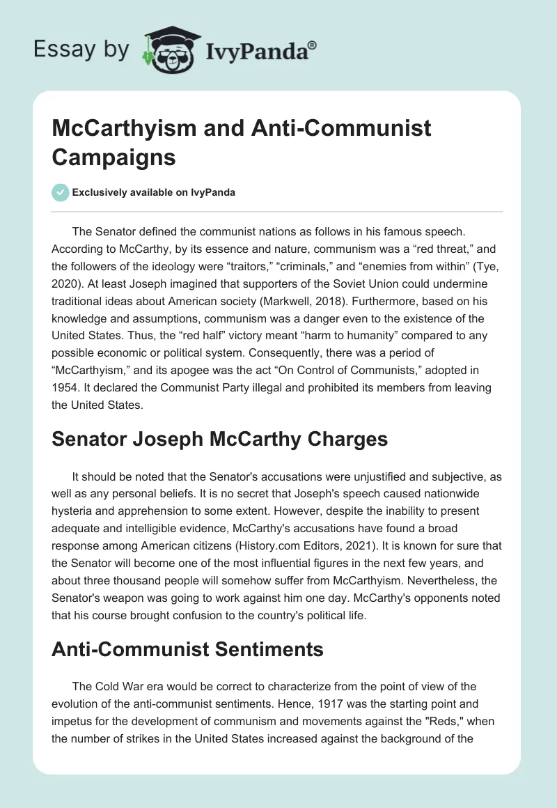 McCarthyism and Anti-Communist Campaigns. Page 1