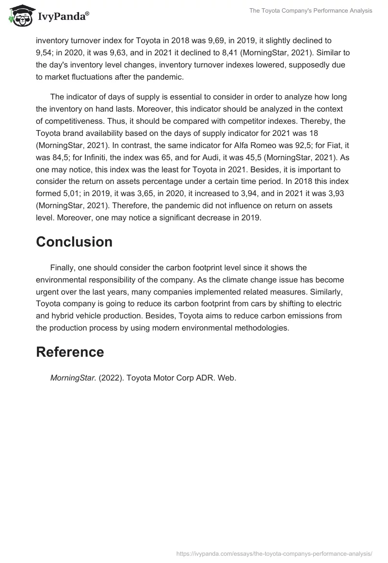 The Toyota Company's Performance Analysis. Page 2