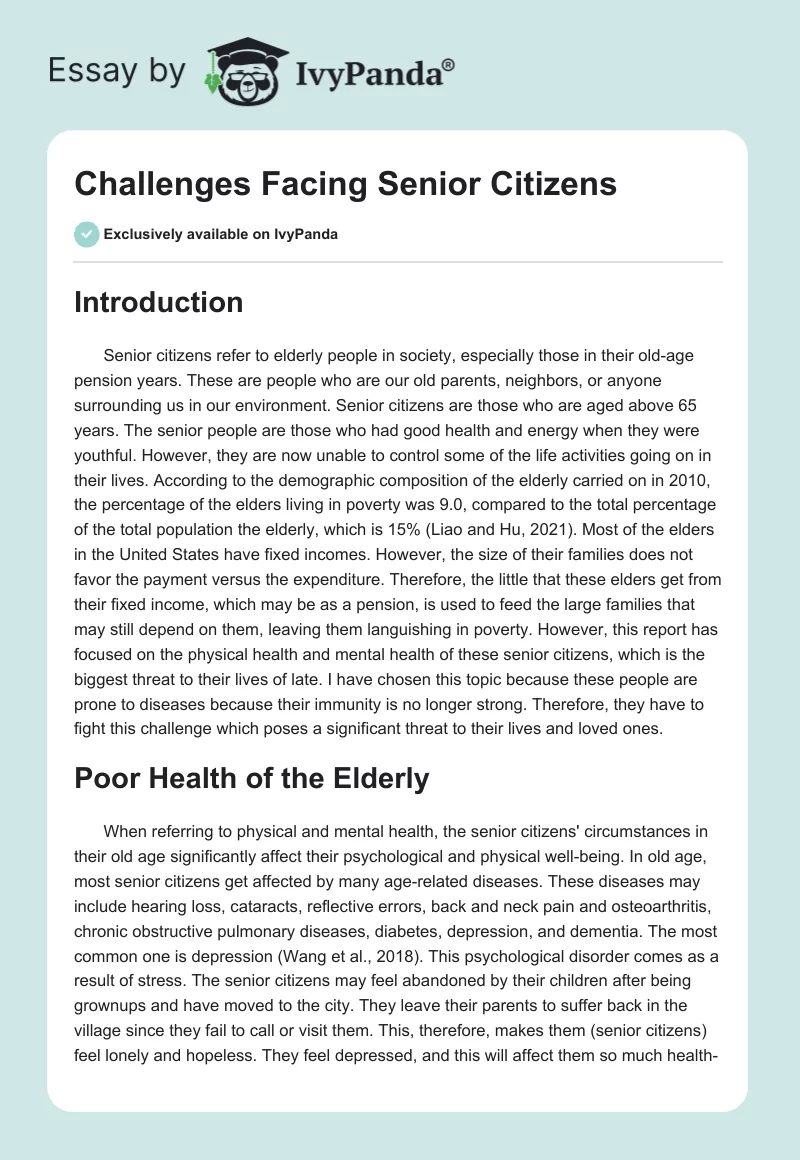 Challenges Facing Senior Citizens. Page 1