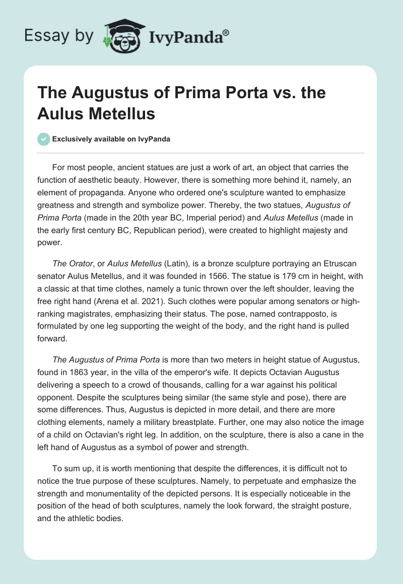 The Augustus of Prima Porta vs. the Aulus Metellus. Page 1