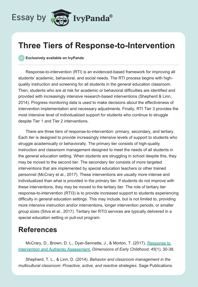 Three Tiers of Response-to-Intervention. Page 1
