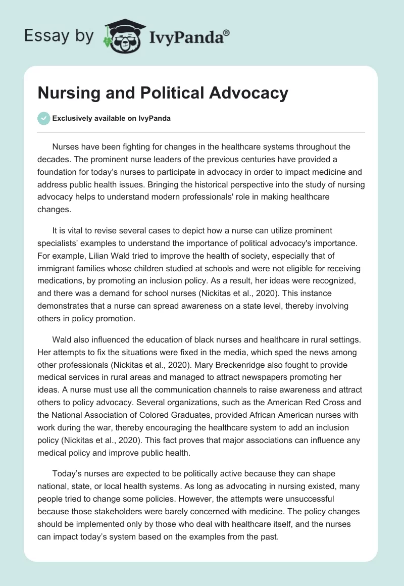 Nursing and Political Advocacy. Page 1