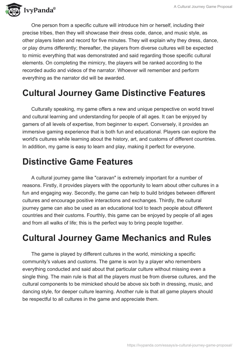 A Cultural Journey Game Proposal. Page 3