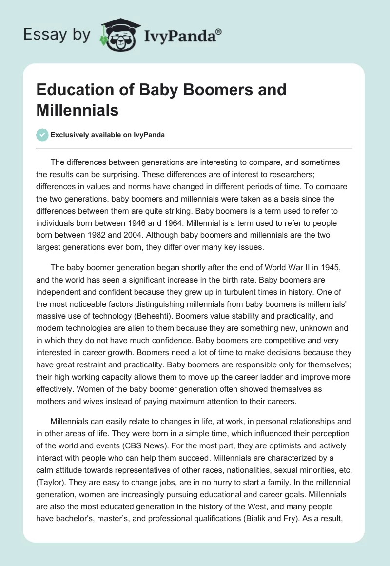 Education of Baby Boomers and Millennials. Page 1