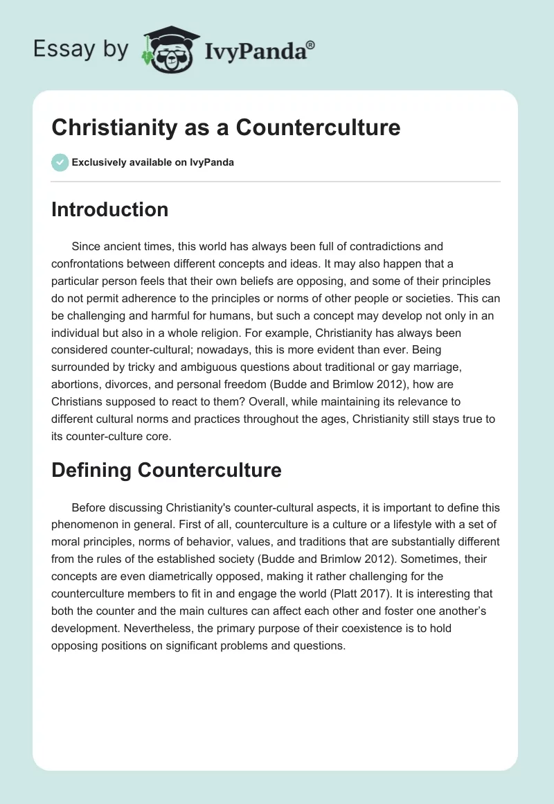Christianity as a Counterculture. Page 1