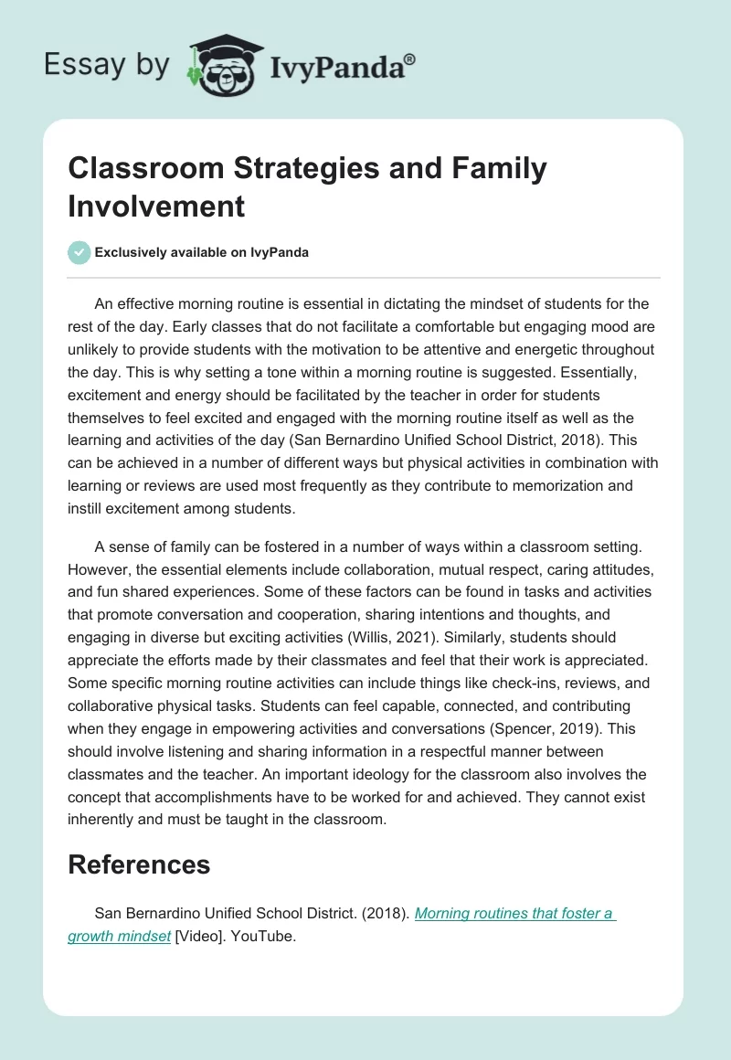 Classroom Strategies and Family Involvement. Page 1