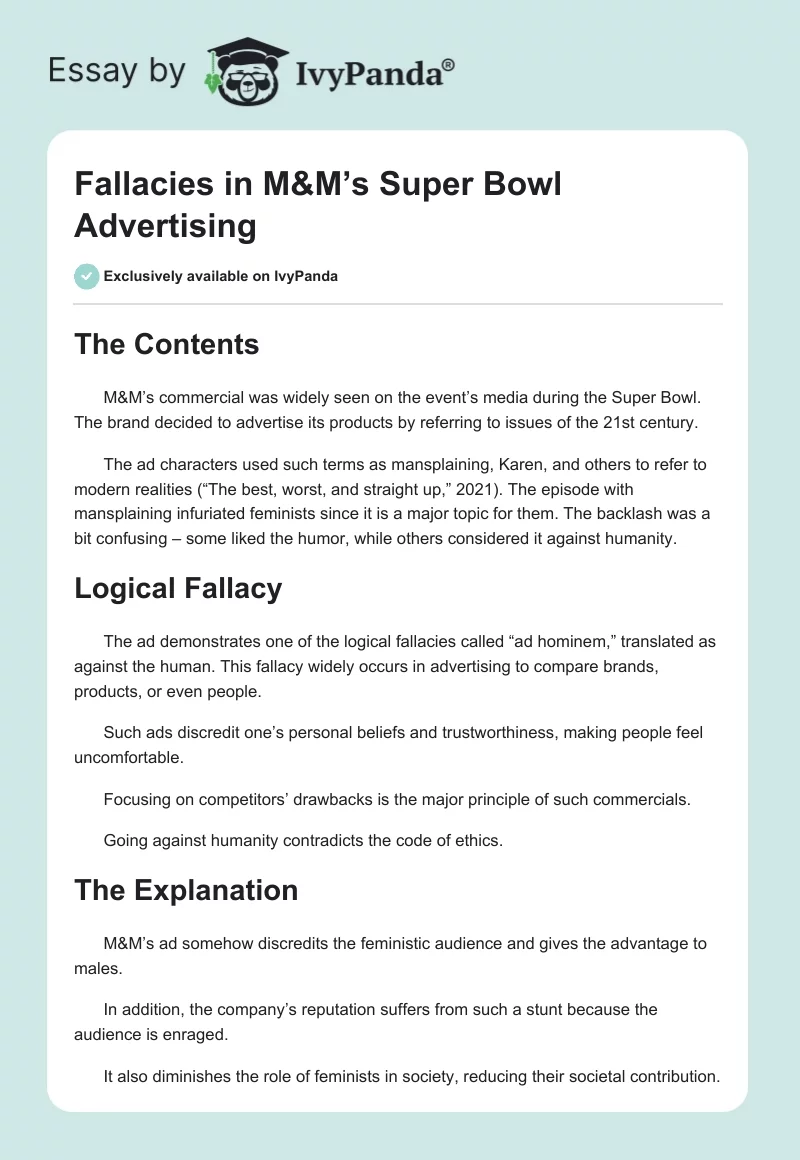 Fallacies in M&M’s Super Bowl Advertising. Page 1