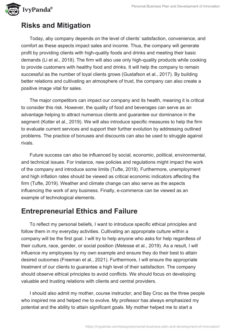 Personal Business Plan and Development of Innovation. Page 3