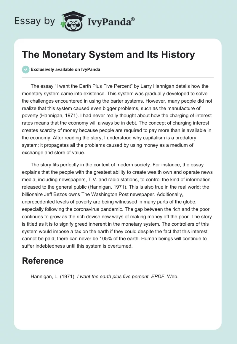The Monetary System and Its History. Page 1