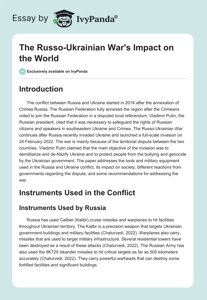 The Russo-Ukrainian War's Impact on the World. Page 1