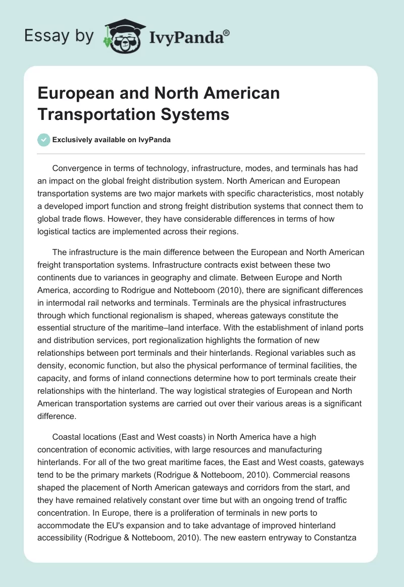 European and North American Transportation Systems. Page 1