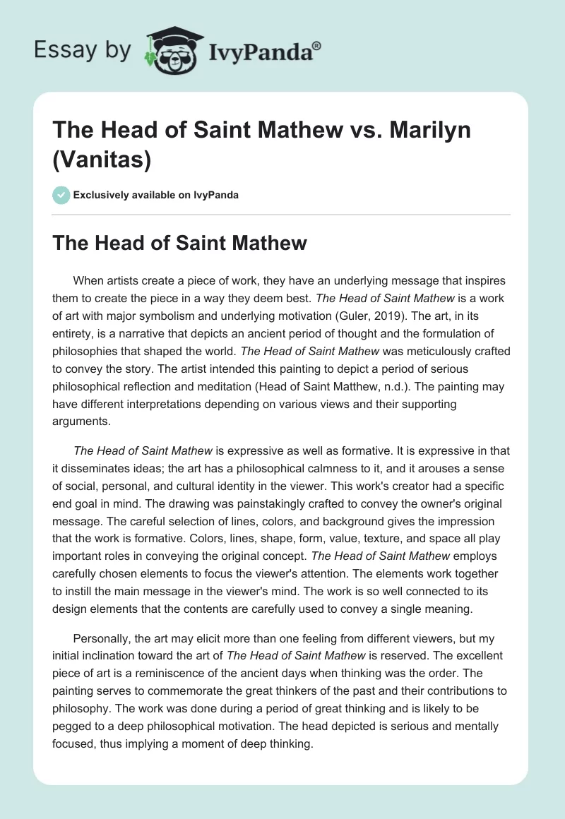 The Head of Saint Mathew vs. Marilyn (Vanitas). Page 1