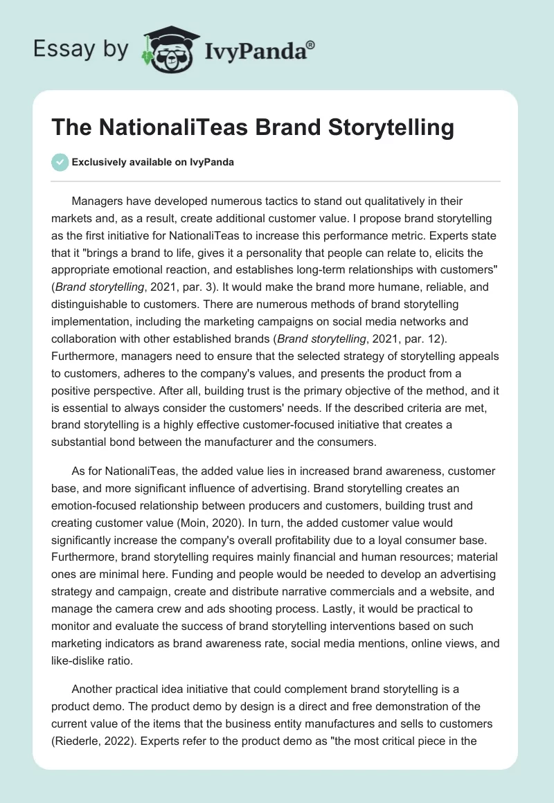 The NationaliTeas Brand Storytelling. Page 1