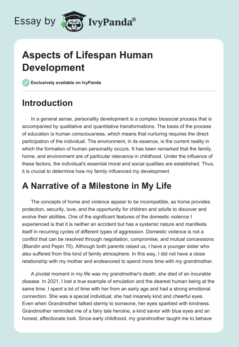 Aspects of Lifespan Human Development. Page 1