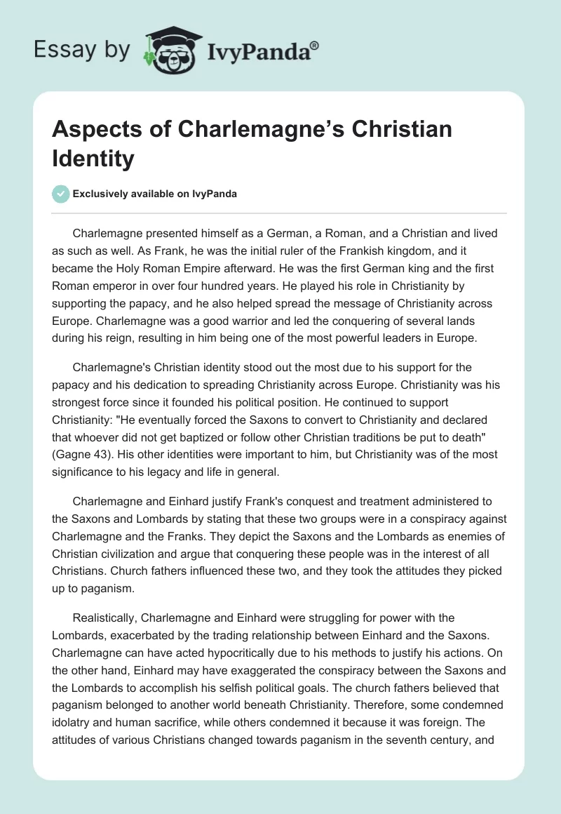 Aspects of Charlemagne’s Christian Identity. Page 1
