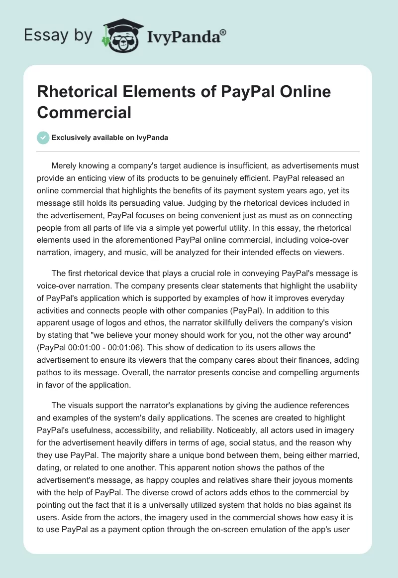 Rhetorical Elements of PayPal Online Commercial. Page 1