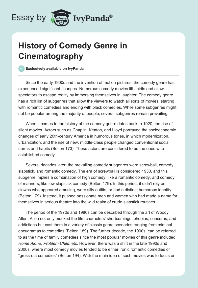 History of Comedy Genre in Cinematography. Page 1
