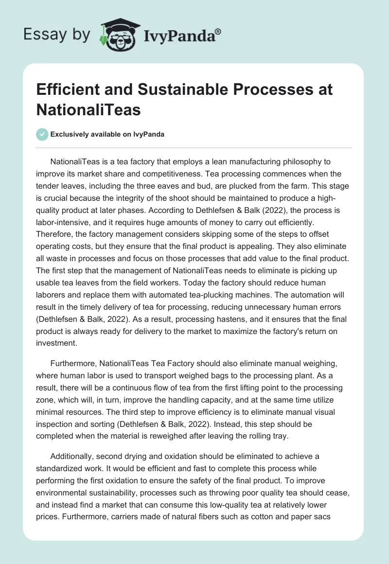 Efficient and Sustainable Processes at NationaliTeas. Page 1