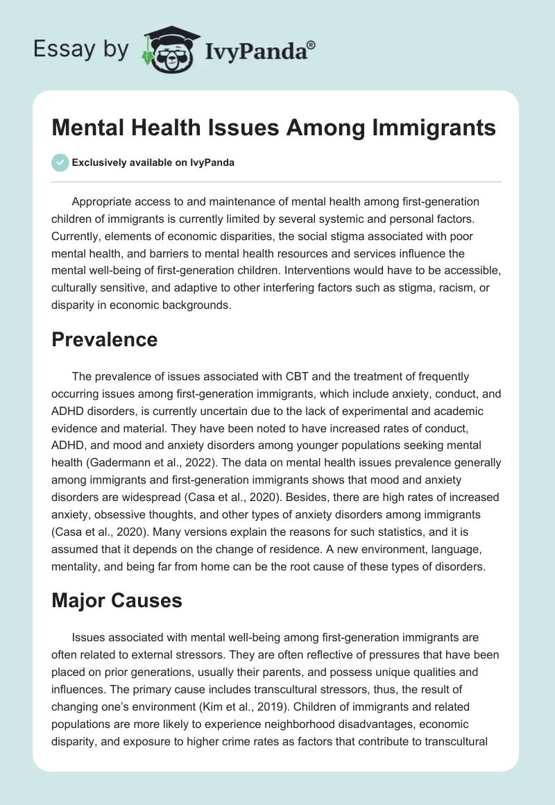 Mental Health Issues Among Immigrants. Page 1