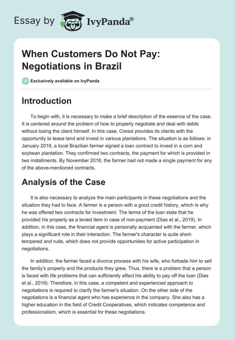 When Customers Do Not Pay: Negotiations in Brazil. Page 1