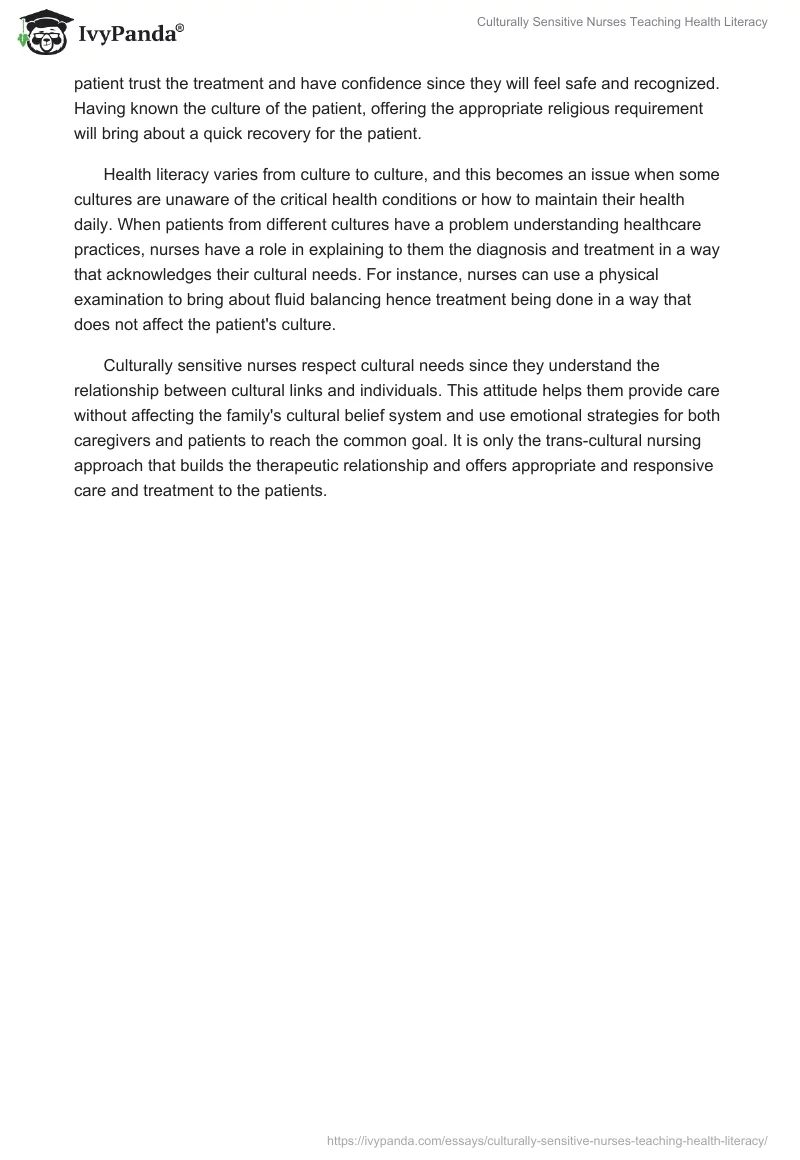 Culturally Sensitive Nurses Teaching Health Literacy. Page 2