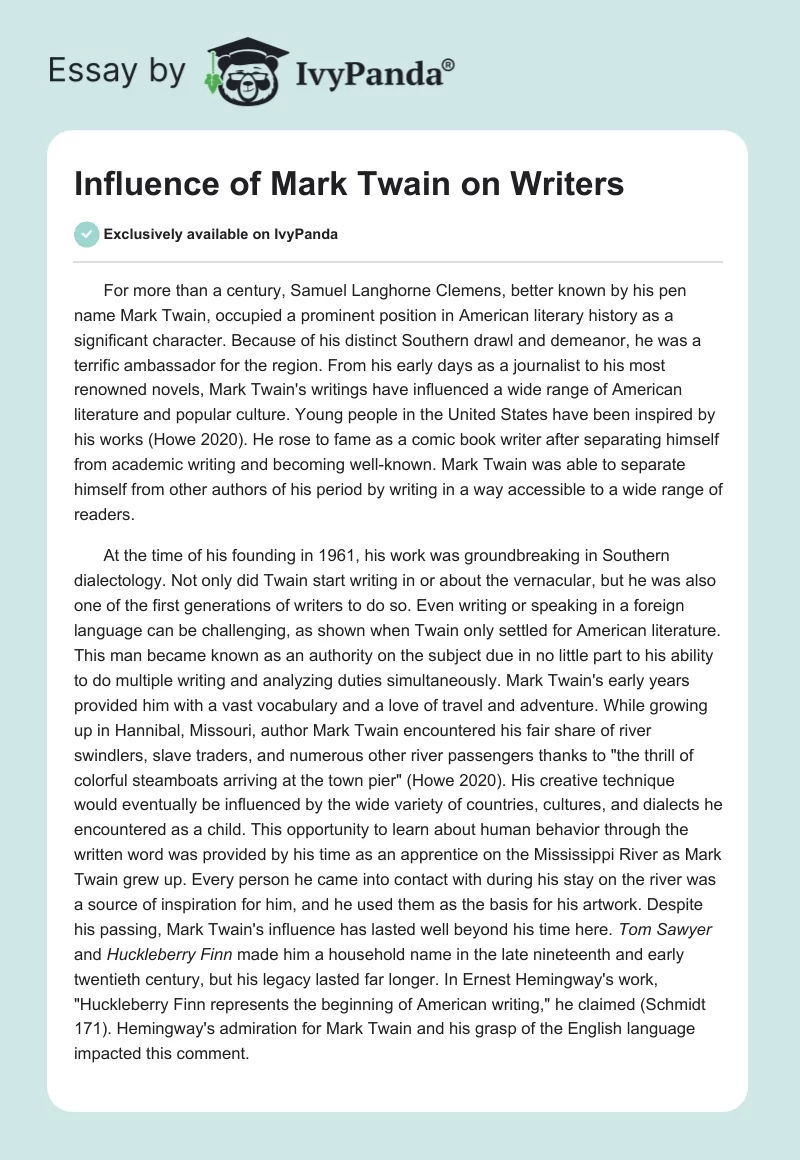 Influence of Mark Twain on Writers. Page 1