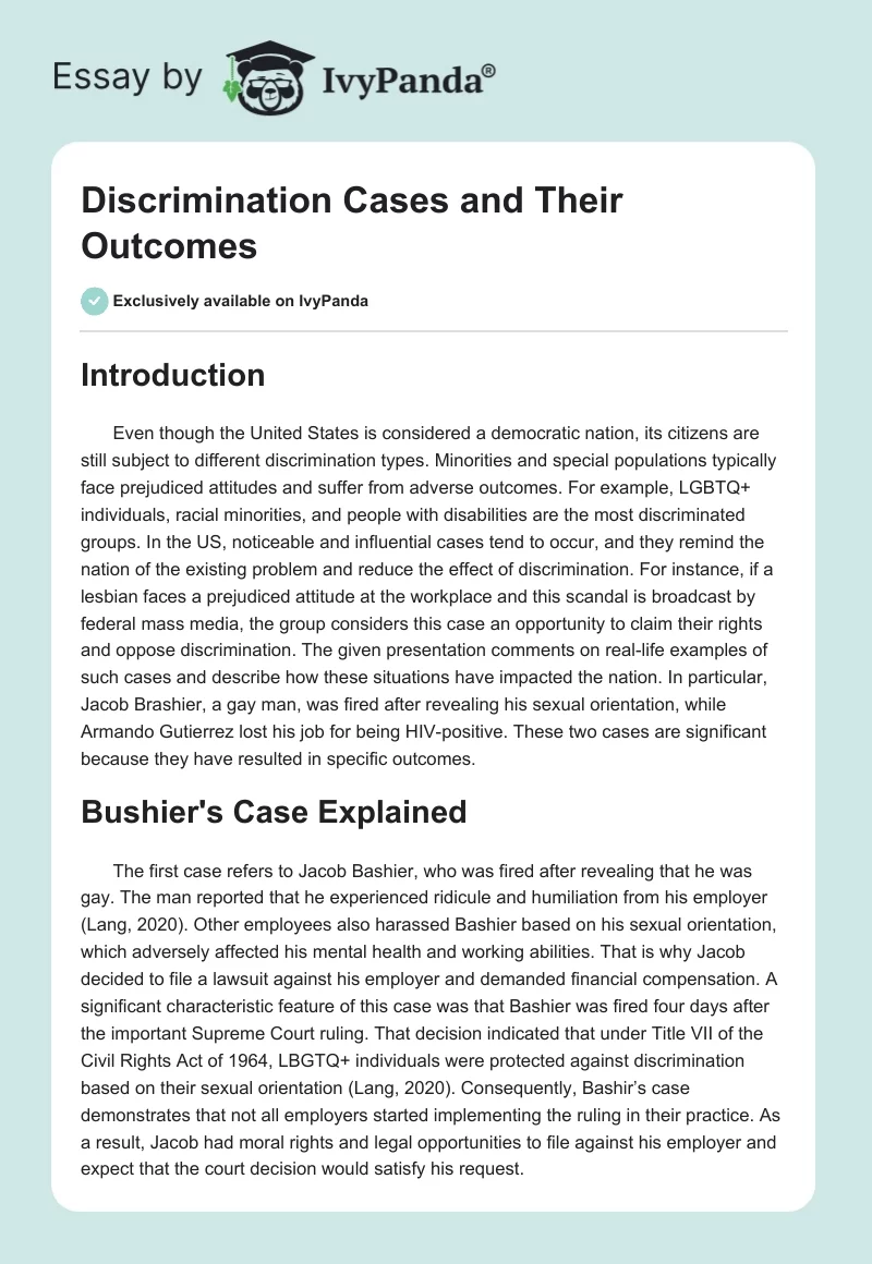 Discrimination Cases and Their Outcomes. Page 1