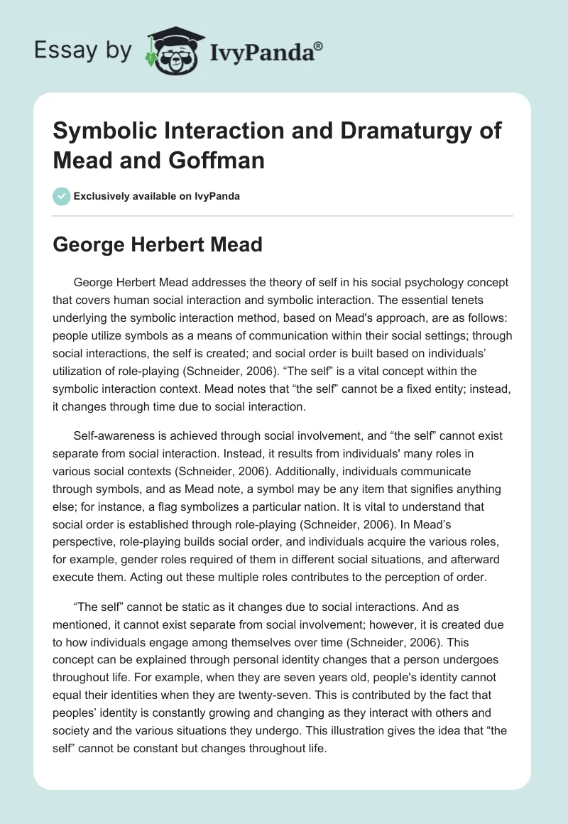 Symbolic Interaction and Dramaturgy of Mead and Goffman. Page 1