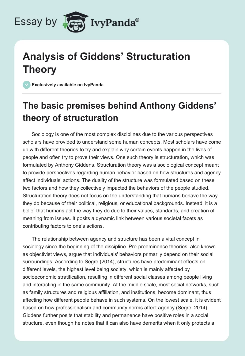 Analysis of Giddens’ Structuration Theory. Page 1
