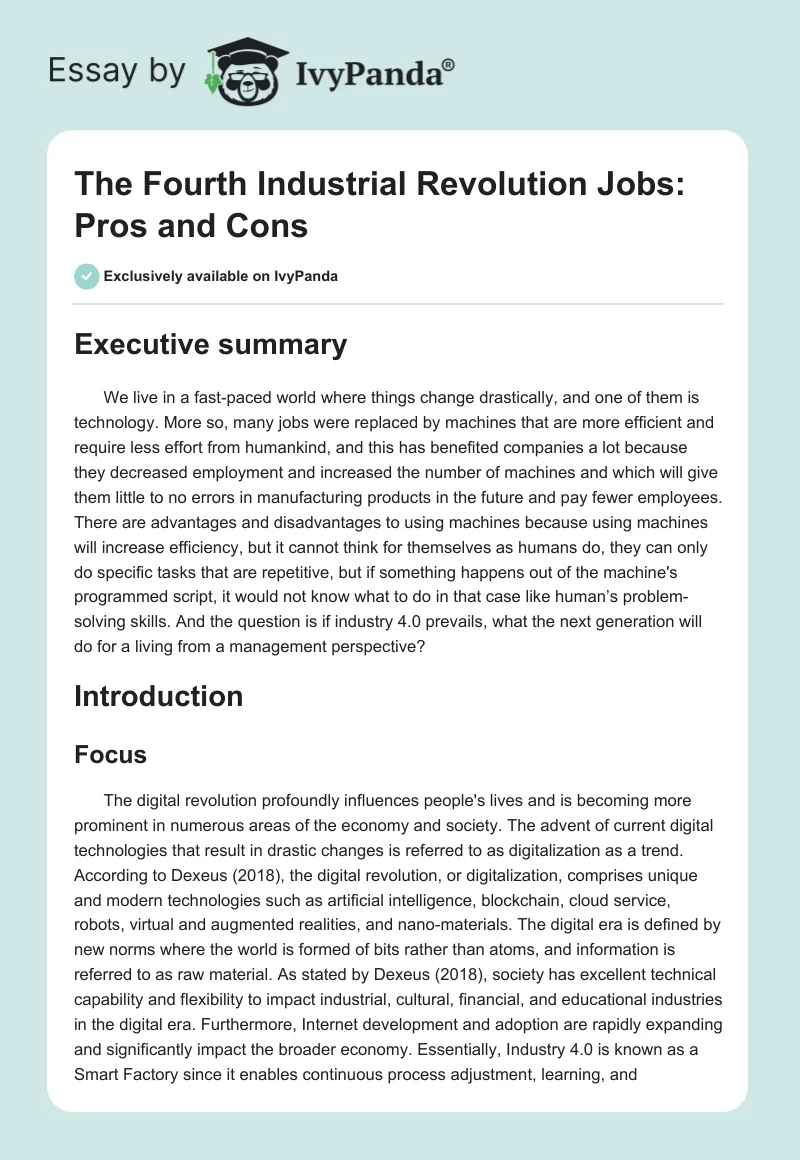 The Fourth Industrial Revolution Jobs: Pros and Cons. Page 1
