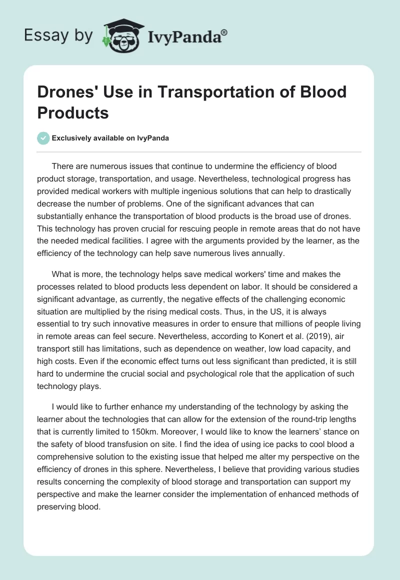 Drones' Use in Transportation of Blood Products. Page 1