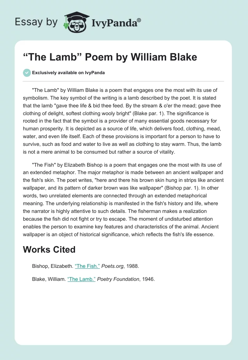 The Lamb Poem: Analysis. Page 1