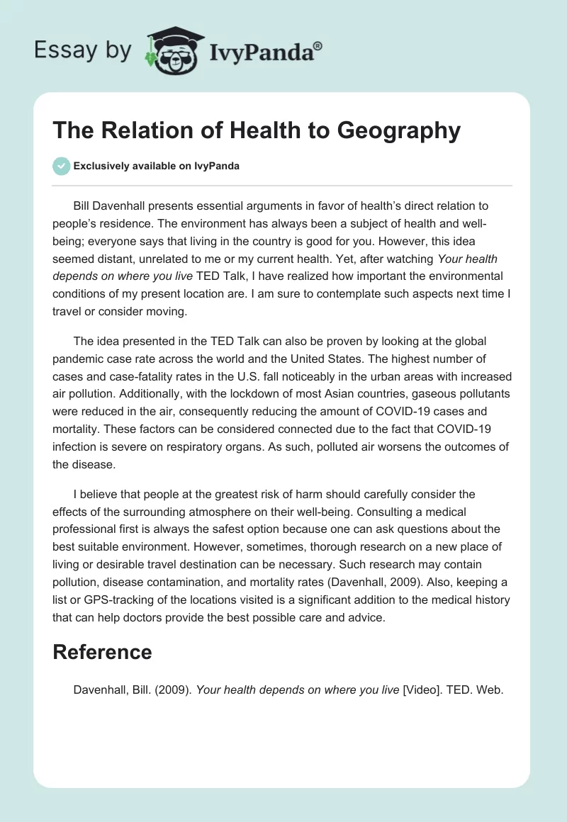 The Relation of Health to Geography. Page 1