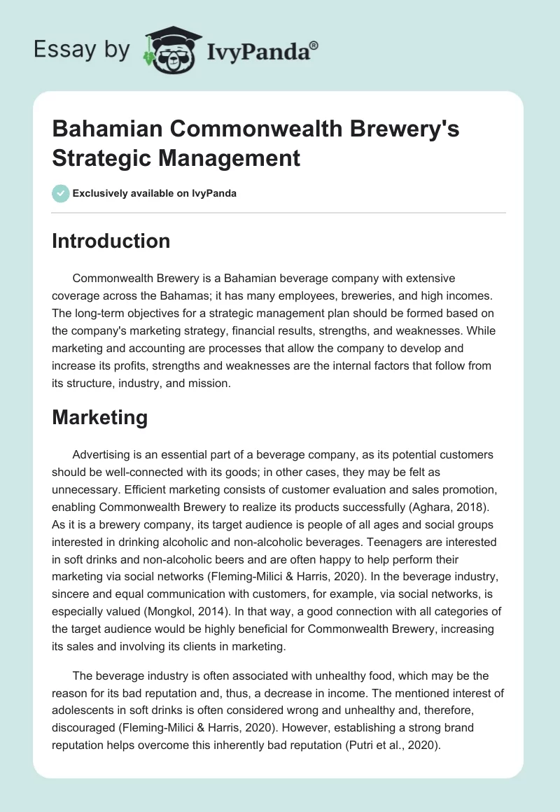 Bahamian Commonwealth Brewery's Strategic Management. Page 1