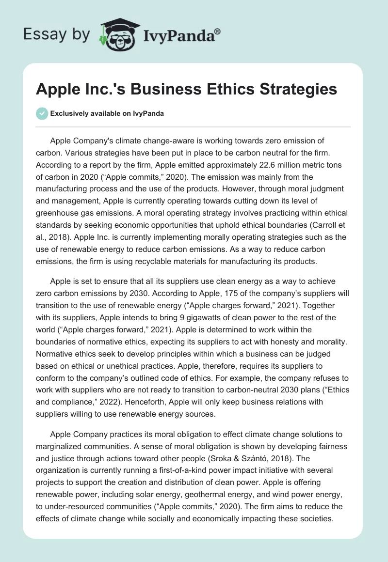 Apple Inc.'s Business Ethics Strategies. Page 1