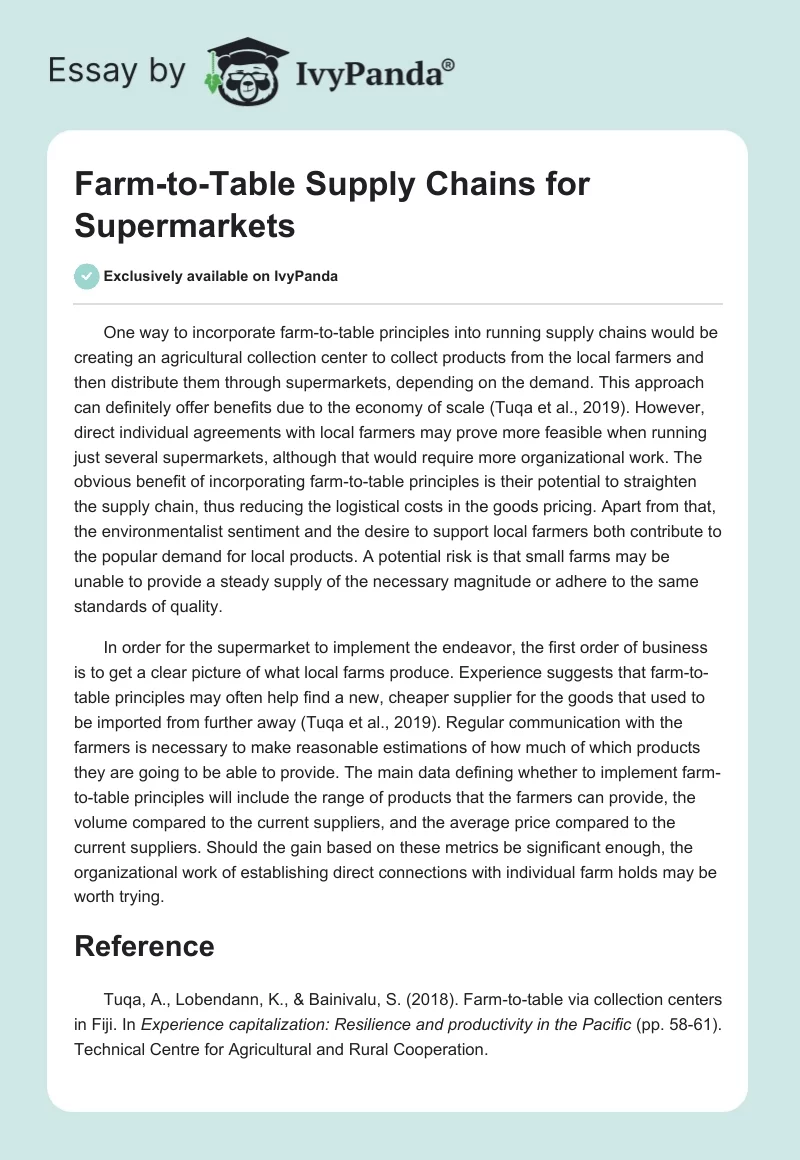Farm-to-Table Supply Chains for Supermarkets. Page 1
