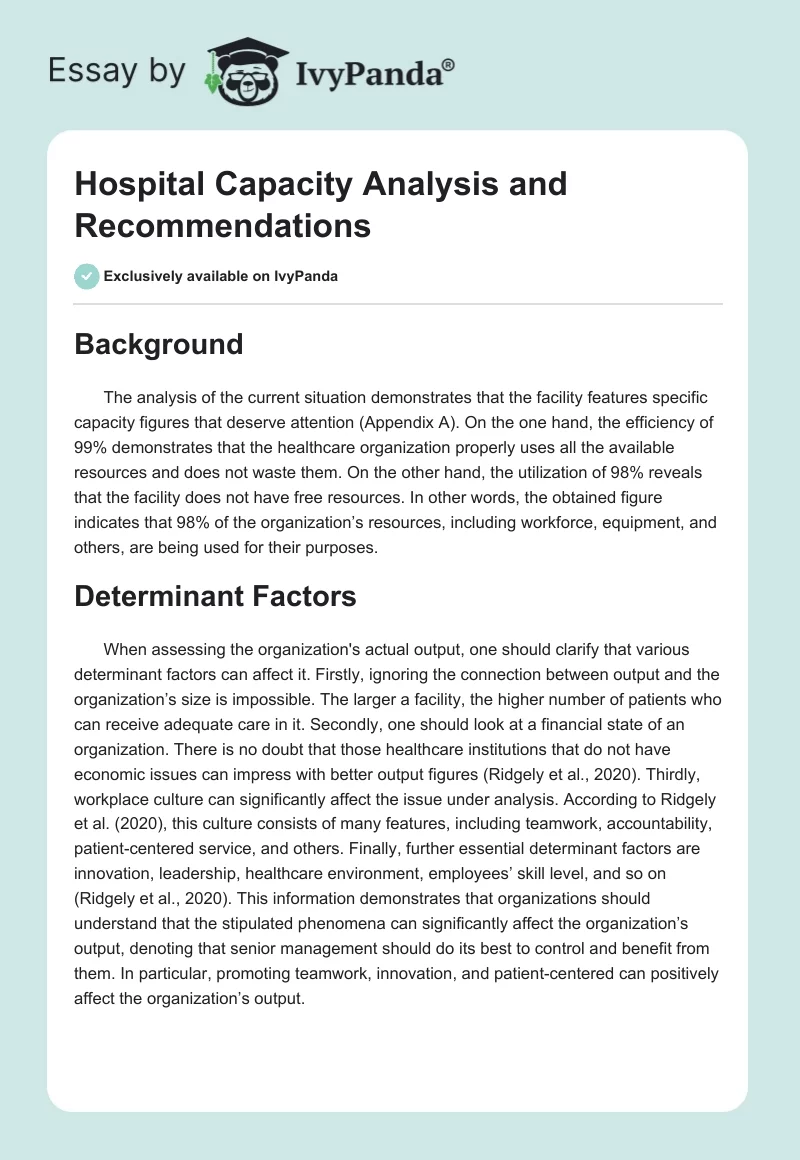 Hospital Capacity Analysis and Recommendations. Page 1