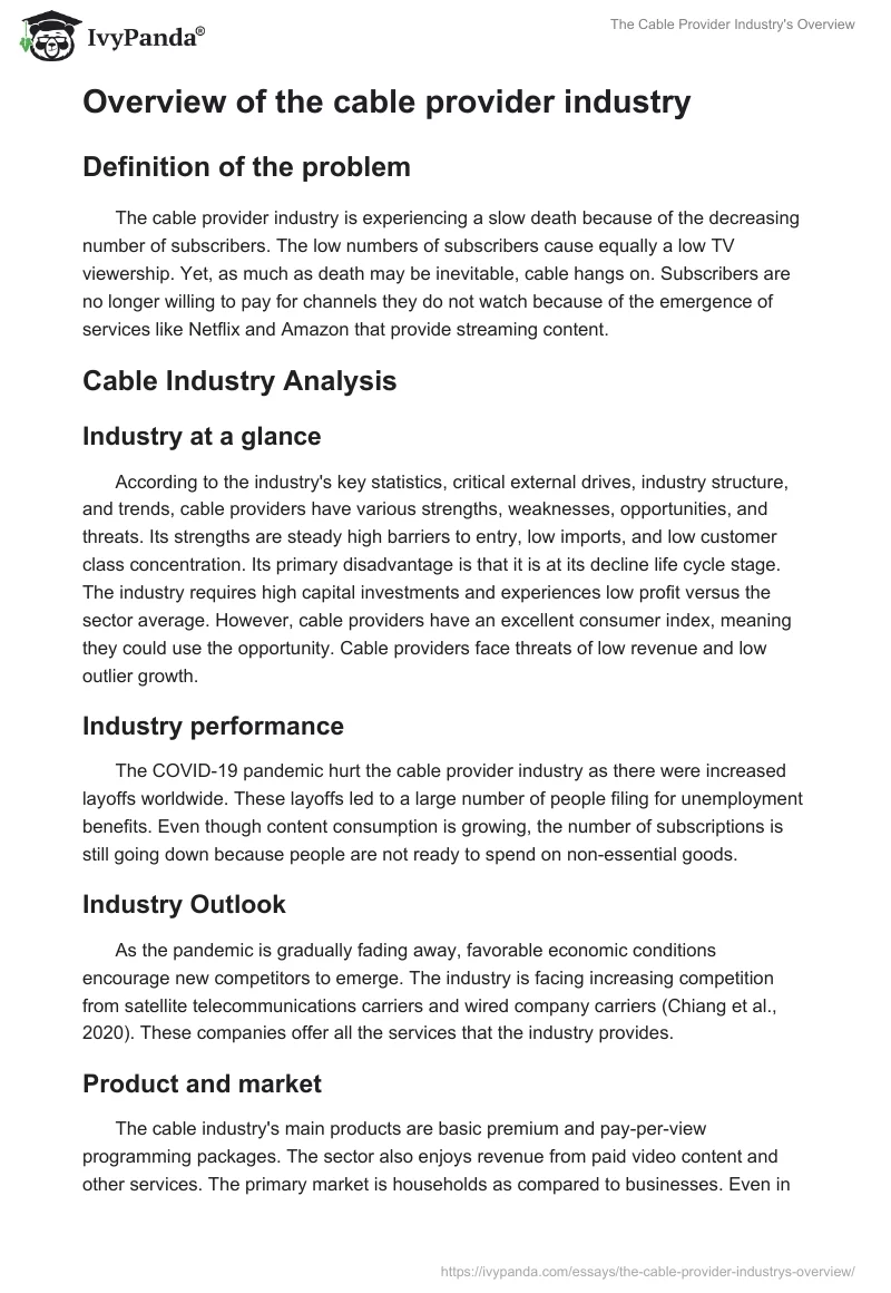 The Cable Provider Industry's Overview. Page 2