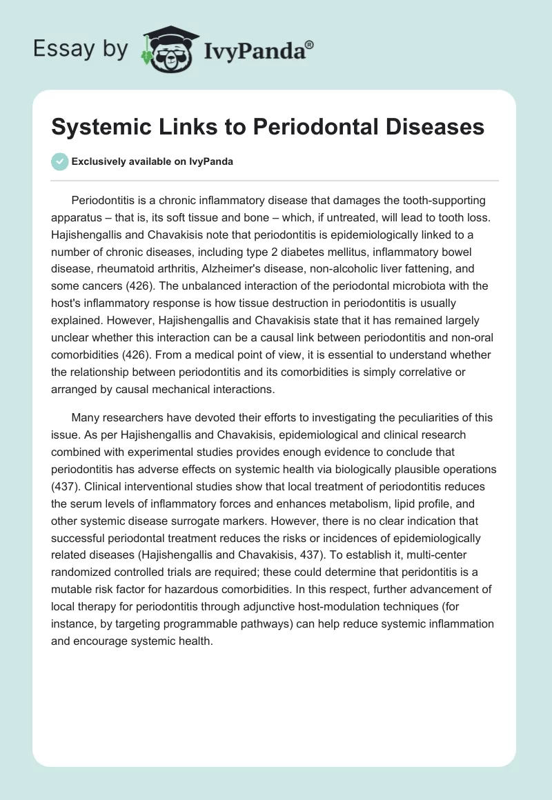 Systemic Links to Periodontal Diseases. Page 1
