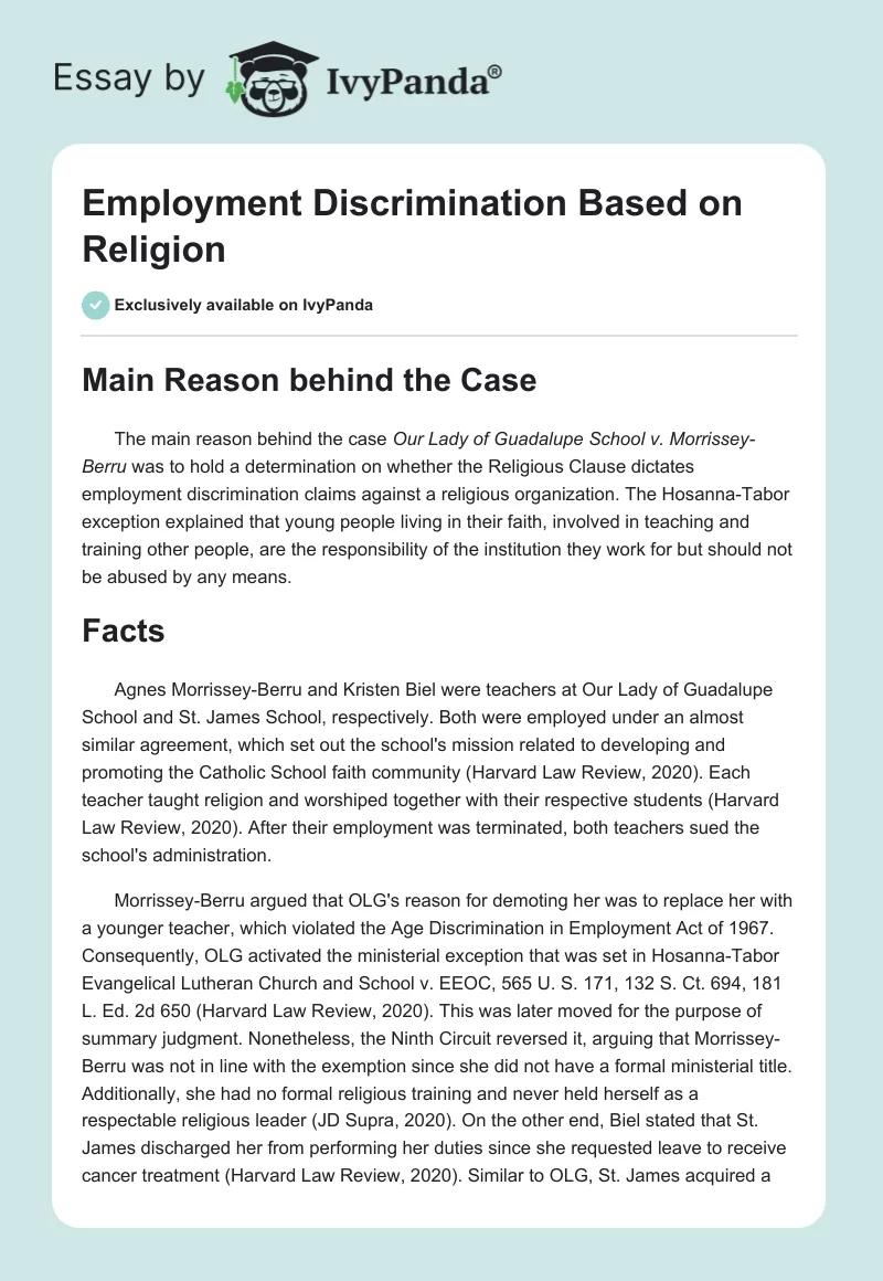 Employment Discrimination Based on Religion. Page 1