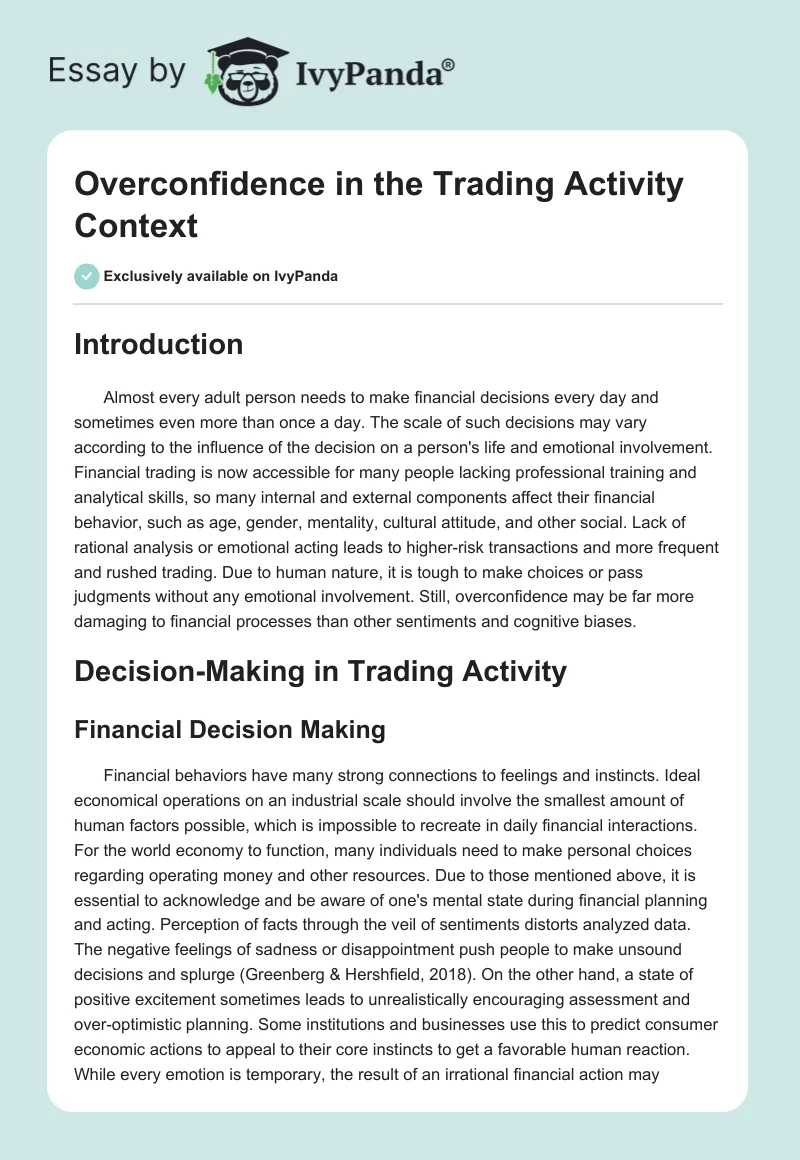 Overconfidence in the Trading Activity Context. Page 1