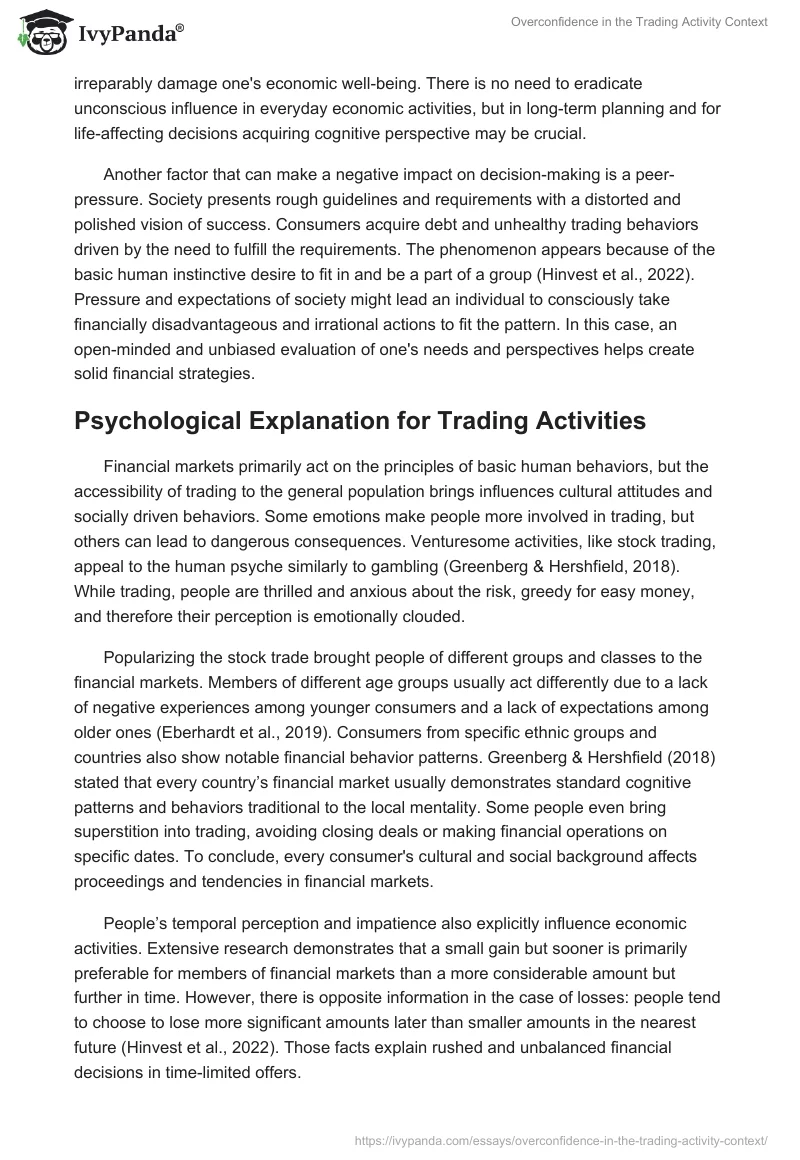 Overconfidence in the Trading Activity Context. Page 2