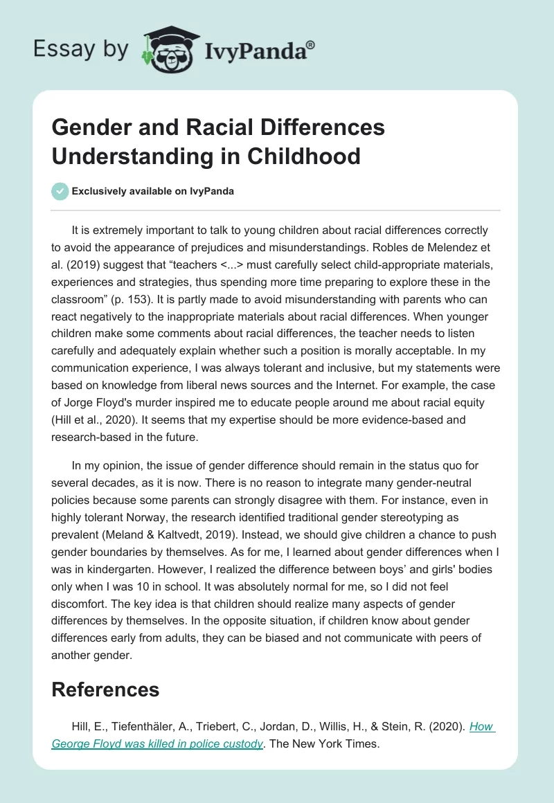 Gender and Racial Differences Understanding in Childhood. Page 1