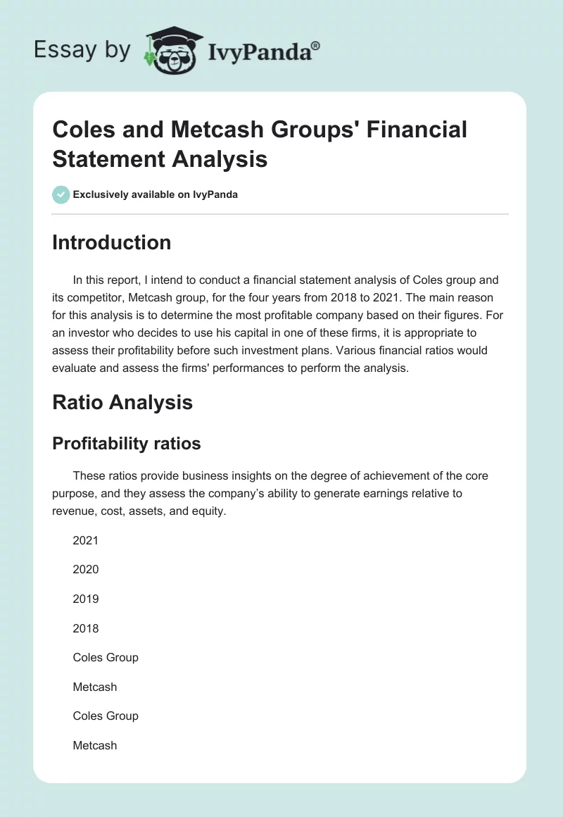 Coles and Metcash Groups' Financial Statement Analysis. Page 1