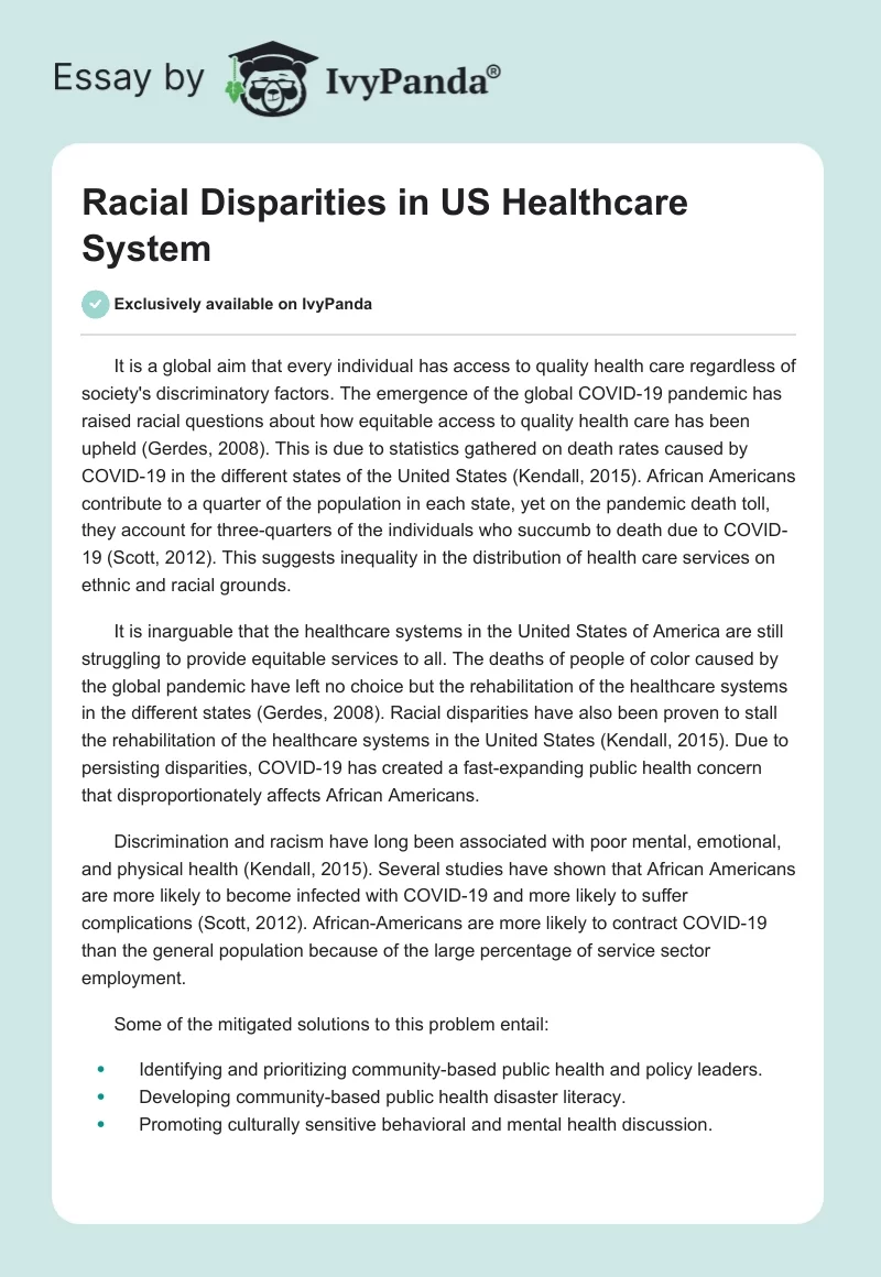Racial Disparities in US Healthcare System. Page 1