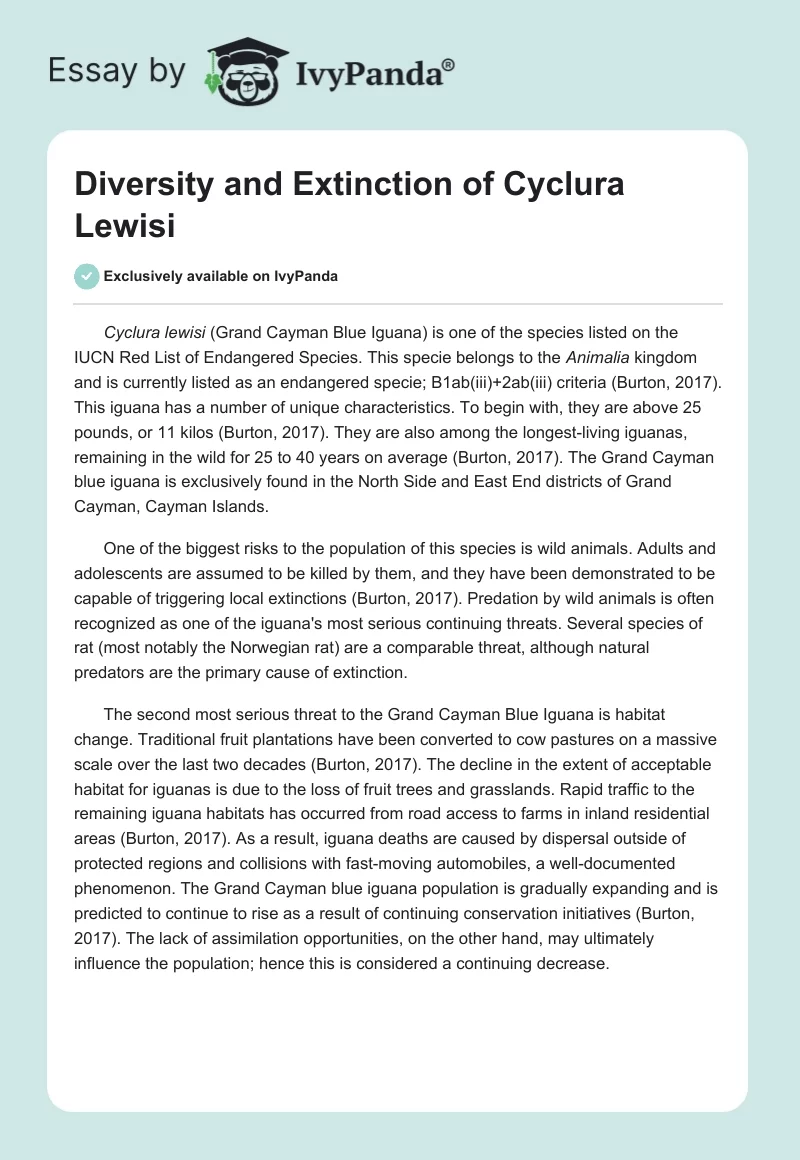 Diversity and Extinction of Cyclura Lewisi. Page 1