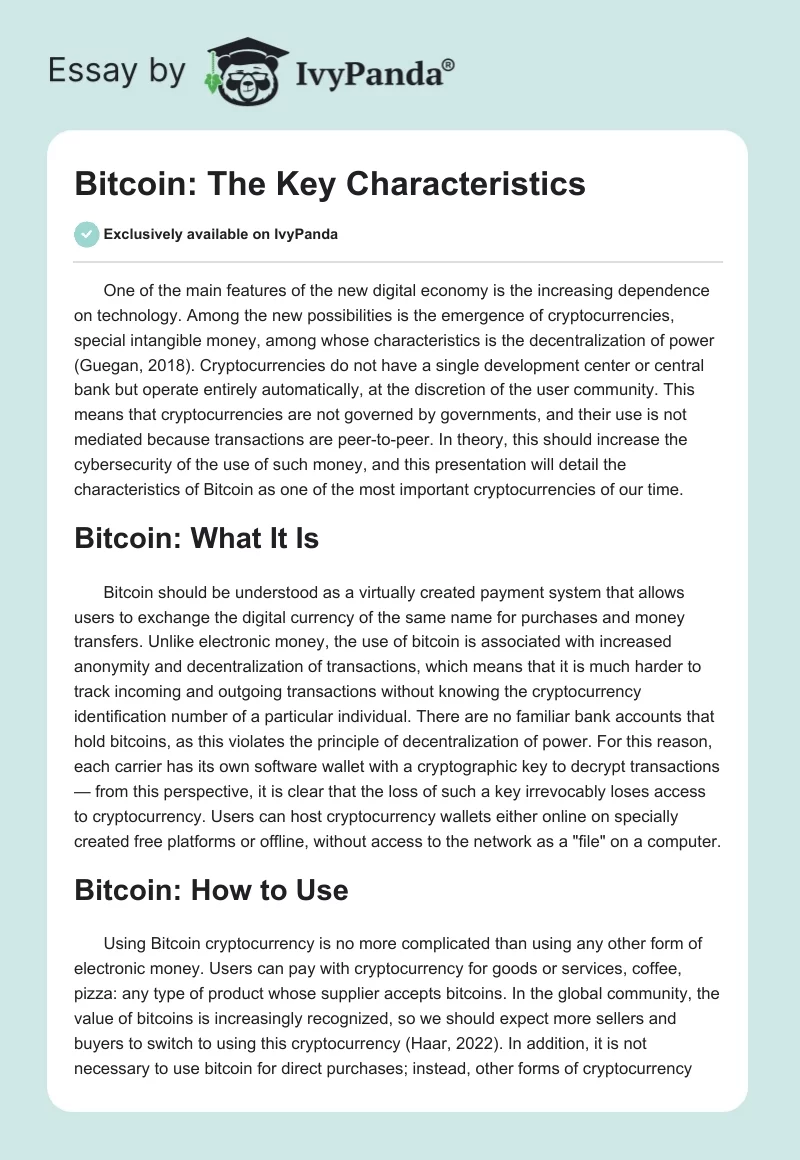 Bitcoin: The Key Characteristics. Page 1
